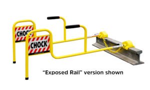 Ergonomic double chock with dual handles and flags for flush rail