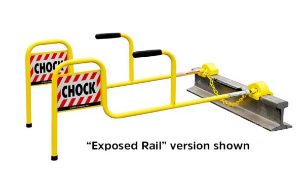 Ergonomic double chock with dual handles and flags for flush rail